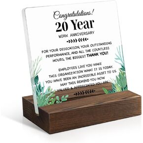 Congratulations 10 Years Work Anniversary Acrylic Sign with Wooden Stand, 10 Years Of Service Plaque for Staff, Employee Appreciation Gifts, 10th Work Anniversary Plaque Gifts for Employee