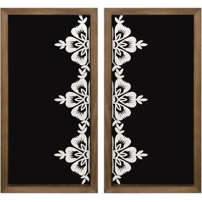 flangairy Floral Wall Decor Wooden Botanical Wall Art Framed Boho Wood Geometric Triangles Black White Bedroom Bathroom Room Home Decorations