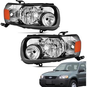 2Pcs Headlight Assembly Compatible with 2005 2006 2007 Ford Escape Headlights Headlamp Driver Passenger Side, Black Housing Amber Corner