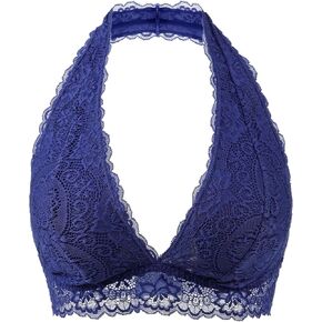 Womens Lace Bra No Underwire No Pads V Neck Halterneck Bralettes