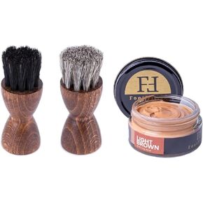 FootFitter Shoe Cream and Dauber Brush Set Bundle, Shoe Shine Polish Applicators & Light Brown Shoe Cream