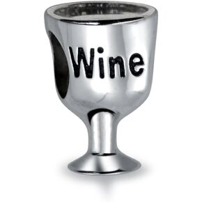 Foodie Goblet Stem Glass Sommelier Vineyard Red Wine Celebration Toast Bead Charm For Women .925 Sterling Silver Fits European Bracelet
