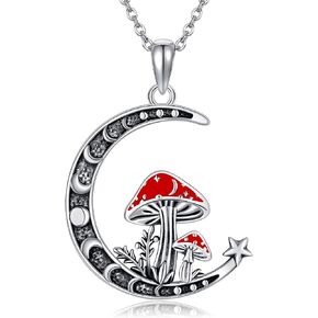 Mushroom Necklace 925 Sterling Silver Moon Mushroom Pendant Mushroom Jewelry for Women