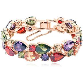 Hermosa 14K Rose Gold Plated Bracelets, Multicolor Cubic Zirconia Classic Tennis Bracelet | Rose Gold Bracelets for Women | Size 7-8 Inch