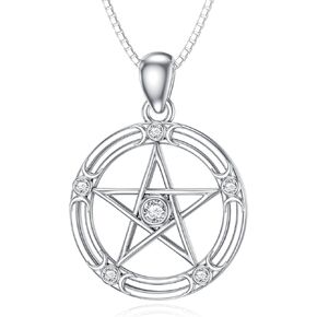 LONAGO Pentagram Necklace Silver Star Pentacle Necklace Pentagram Talisman Jewelry Gift for Women