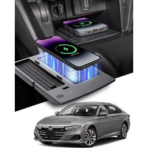DiffCar® Wireless Charger for Honda Accord: 2018 2019 2020 2021 2022, Car Accessories for Accord LX Sport EX-L Touring Gas Hybrid Models, Interior Center Console Phone Charging Pad Tray with USB Port
