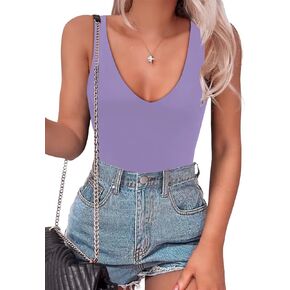 SAUNGKUAI Women’s Bodysuit Sexy Plunge Deep V Neck Backless Sleeveless Tank Thong Body Suits Outfits for Going Out
