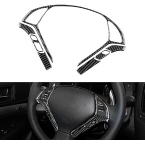 Car Steering Wheel Real Carbon Fiber Button Frame Cover Trim Compatible for Infiniti G Series G35 2007-2008 for G37 2008-2013 for G25 2010-2013 Protect Pannel Decor Car Accessories, Black