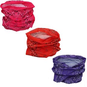 Set of 3 Paisley Bandana Neck Gaiter Tube Headwear Motorcycle Face Scarf