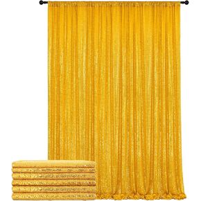 leegleri Gold Sequin Backdrop Curtain, 2 Panels 2FTx10FT Wrinkle Free Photo Backdrop Drapes for Wedding Birthday Party Stage Background Drapes