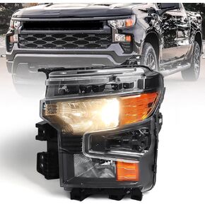 Halogen Headlight Assembly Compatible with Chevy Silverado 1500 2022 2023 2024 LED DRL Replacement Head Light Lamp Right Passenger Side