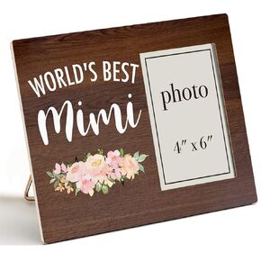 Zauly Mimi Wooden Picture Frame Gift, World's Best Mimi Wood Photo Frame Gifts Idea for Grandma Nana Grandmother, Tabletop & Wall Mounting, 4x6 Inch Photo