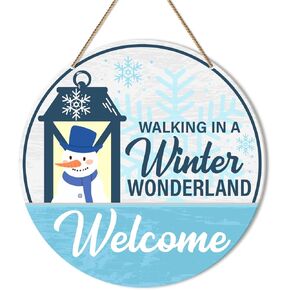 ZODGMED Winter Front Door Decor Sign, Winter Signs for Front Door Home Office Porch Patio, Winter Holiday Rustic Hanging Sign Wall Decorations, Let It Snow