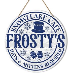 ZODGMED Winter Front Door Decor Sign, Winter Signs for Front Door Home Office Porch Patio, Winter Holiday Rustic Hanging Sign Wall Decorations, Let It Snow