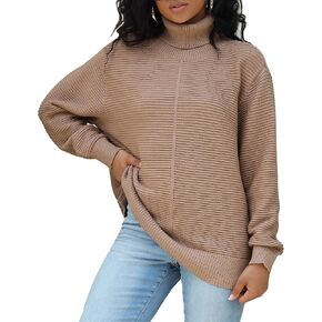 Womens Fall Sweaters 2024 Turtleneck Long Batwing Sleeve Split Hem Pullover Knit Sweater Tops