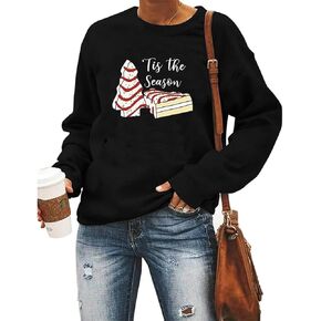 HAJIEXY Tis the Season Sweatshirt for Women Christmas Tree Cakes Graphic Long Sleeve Christmas Pullover Casual Xmas Tops