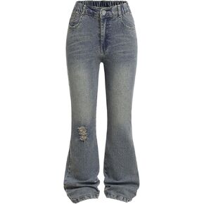 Floerns Girl's Ripped Flare Hem Denim Pants Vintage Bell Bottom Elastic Waist Jeans