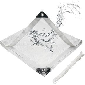 10 * 13ft Clear Tarp, 11mil Thick Transparent PE Tarp Waterproof, Clear Vinyl Tarp with Grommets for Greenhouse Covering, Carports, Patios, Outdoor Event Shelters, Farms