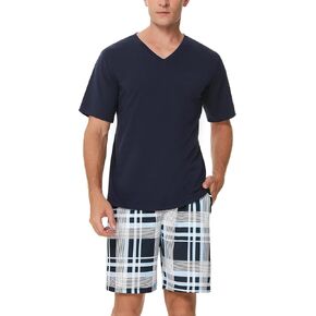 Men Short Sleeves Lounge Set 2 Pieces Sleepwear Cotton Pajamas Shorts Set in Saudi Arabia