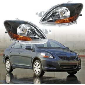 LABLT Headlights Replacement for 2007-2011 Yaris Sedan Black Housing Projector Headlights Pair Left+Right Side (Passenger Driver Side)