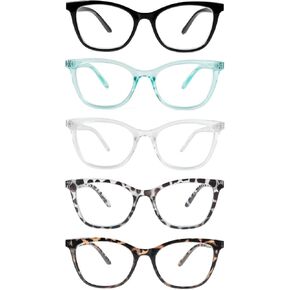 KoKoBin Reading Glasses 5 Pairs Square Readers for Men/Women Lightweight Blue Light Eyeglasses with Spring Hinge
