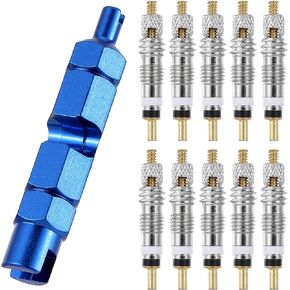 11pcs Presta Valve Core Removal Tool, Brass Valve Core Bike Bicycle Tire Valve Stem Core Quickly Replacement Tool Kit and Bicycle Valve Core Tightening Tool for Bike Bicycle Tire Application