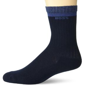 BOSS Men's Contrast Logo Combed Cotton Ribbed Quarter Sock