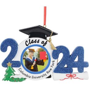 Personalized 2024 Graduation Ornament, Graduation Picture Frame Christmas Tree Ornament, Class of 2024 Ornaments, Keepsake Gift for High School, College Graduate, Masters, PhD, College Students (Blue)