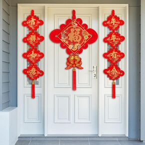 Chinese New Year Decorations 2025, Red Chinese Knot Fu Character and Couplets Hanging Ornaments for Lunar New Year Decoration