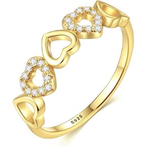 18K Gold Plated 925 Sterling Silver Women's Heart Band Ring Engagement Ring Size 5-10, Fashion Fine Jewelry Gift CZ Simulated Diamond Ring for Her