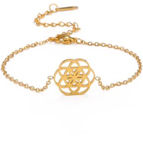 kkjoy Flower of Life Bracelet Stainless Steel Incomplete Flower of Life Charm Bracelet Christmas Jewellery Gifts for Women Charming Ladies