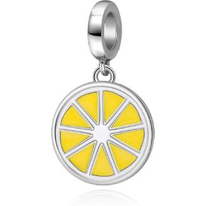 SOUKISS Yellow Lemon Charms 925 Sterling Silver Fruit Dangle Charms Fits European Bracelet