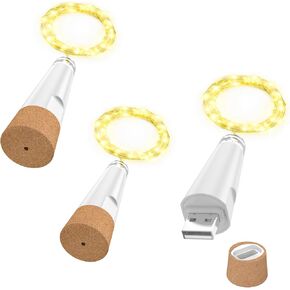 OUSMIN USB Rechargeable String Lights, 2024 Upgraded Wine Bottle Fairy Lights with Cork for Party Halloween Christmas, Pack of 3