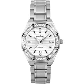 Peugeot PP Women Hex Shape Swiss Design with Crystal Bezel and Stainless Steel Bracelet