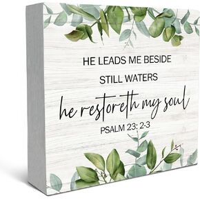 SRADMO Psalm 23 Wood Box Sign Desk Decor, Bible Verse Wooden Box Sign Decoration, Christian Desk Decor, Bible Sign Decor, Christian Signs For Home Decor, Faith Based Gifts Shelf Decor