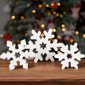 3pcs Christmas Snowflake Table Decor Winter Home Decor Wooden Christmas Decor for Shelf Mantel Christmas Table Sign
