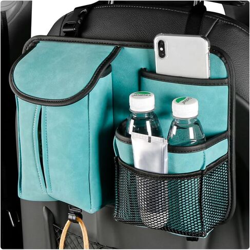 Car Back Seat Organizer, Multi Pockets Car Hanging Seat Back Headrest Organizer with Hook, Durable Car Seat Storage Bag, Universal Travel Accessories with Tissue Box Net Pocket (Black) in Kuwait