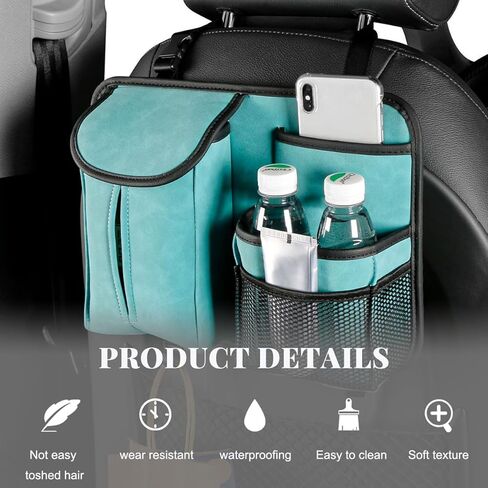 Car Back Seat Organizer, Multi Pockets Car Hanging Seat Back Headrest Organizer with Hook, Durable Car Seat Storage Bag, Universal Travel Accessories with Tissue Box Net Pocket (Black) in Kuwait