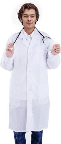 عالم الطبيب زي معطف للمختبر النساء الرجال هالوين الأبيض كم طويل معطف للمختبر للجنسين الكبار زي ممرضة معطف للمختبر in Kuwait