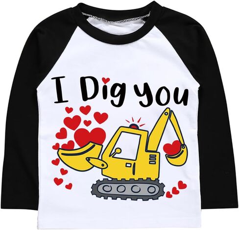 Boys Valentine's Day T-Shirt Kids Valentines Tee Monster Truck Dinosaur Digger Love Heart Clothes Toddler 2-7T in Kuwait