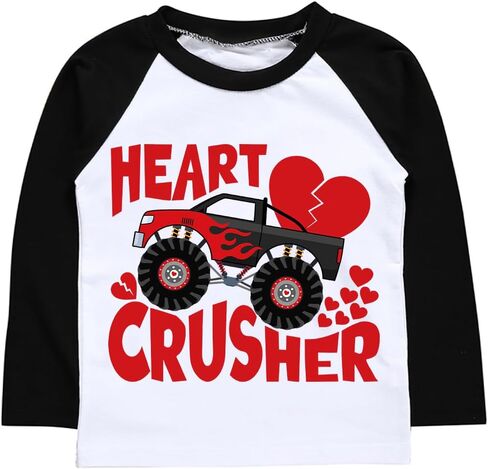 Boys Valentine's Day T-Shirt Kids Valentines Tee Monster Truck Dinosaur Digger Love Heart Clothes Toddler 2-7T in Kuwait