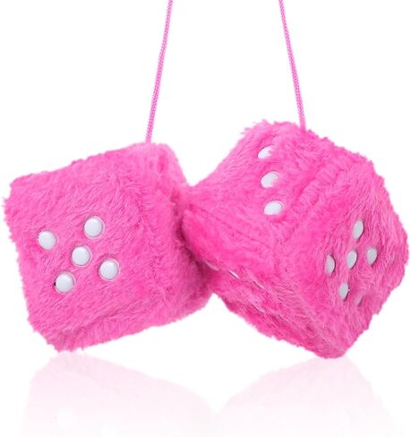 Fuzzy Dice for Car, Cute Pink Plush Car Interior Accessories, 2.75 Inch Fuzzy Car Dice with White Dots, Rear View Mirror Hanging Ornament Decorations in Saudi Arabia