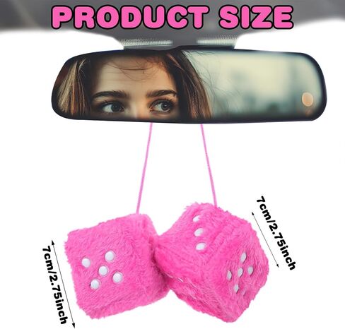 Fuzzy Dice for Car, Cute Pink Plush Car Interior Accessories, 2.75 Inch Fuzzy Car Dice with White Dots, Rear View Mirror Hanging Ornament Decorations in Saudi Arabia