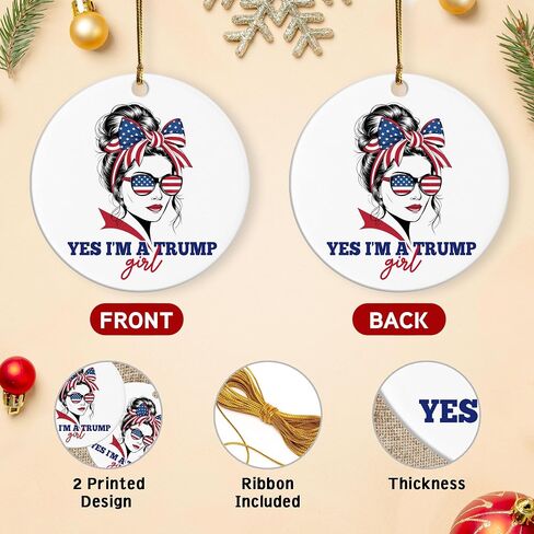 Yes, I’m a Trump Girl Ornament - Funny Trump President Ornament for Christmas - Trump 2024 Election Gift - Patriotic Christmas Ornament for Trump Fans - Unique for Trump Supporters in Kuwait