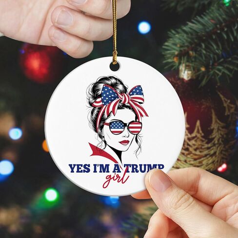 Yes, I’m a Trump Girl Ornament - Funny Trump President Ornament for Christmas - Trump 2024 Election Gift - Patriotic Christmas Ornament for Trump Fans - Unique for Trump Supporters in Kuwait