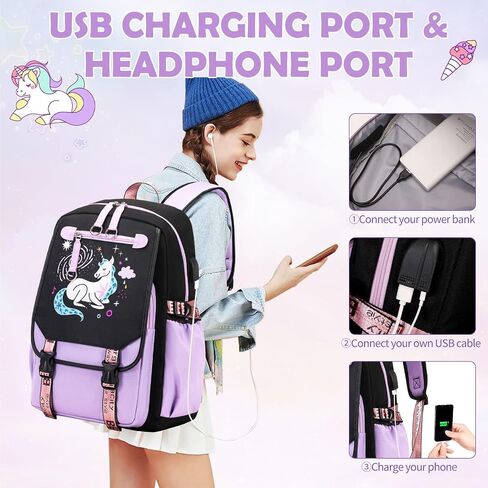 Bevalsa Kids Backpack for Girls with Bento Lunch Box Set, Purple Cute Bookbag Backpack for Girls Kids, 43oz Lunch Containers Lunchbox Bento Box, Lunch Bag, Pencil Case, Back To School Gift (Butterfly) in Saudi Arabia