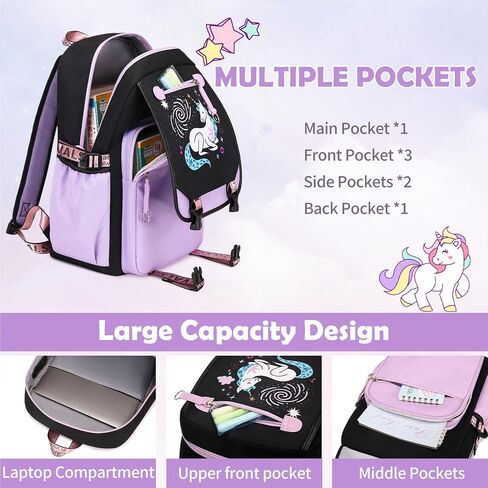 Bevalsa Kids Backpack for Girls with Bento Lunch Box Set, Purple Cute Bookbag Backpack for Girls Kids, 43oz Lunch Containers Lunchbox Bento Box, Lunch Bag, Pencil Case, Back To School Gift (Butterfly) in Saudi Arabia