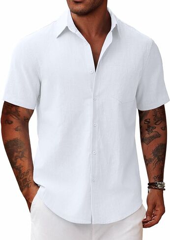 Vssjavun Mens Short Sleeve Button Down Shirts Casual Cotton Shirt Summer Beach Tops with Pocket in Saudi Arabia