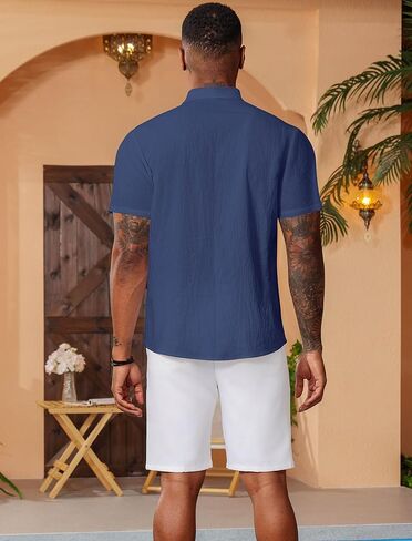 Vssjavun Mens Short Sleeve Button Down Shirts Casual Cotton Shirt Summer Beach Tops with Pocket in Saudi Arabia