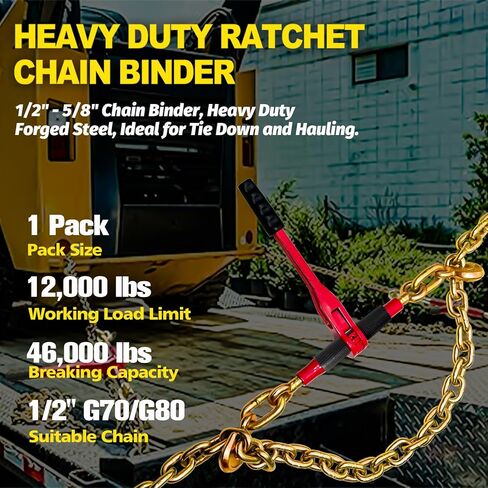 Ratchet Chain Binders 3/8'' - 1/2'' | Heavy Duty Load Binders w/Clevis Hooks | 9,200 Lbs Working Load | Compatible with G43, G70 & G80 Chains | Secure Tie Down Binder for Hauling and Towing in Kuwait